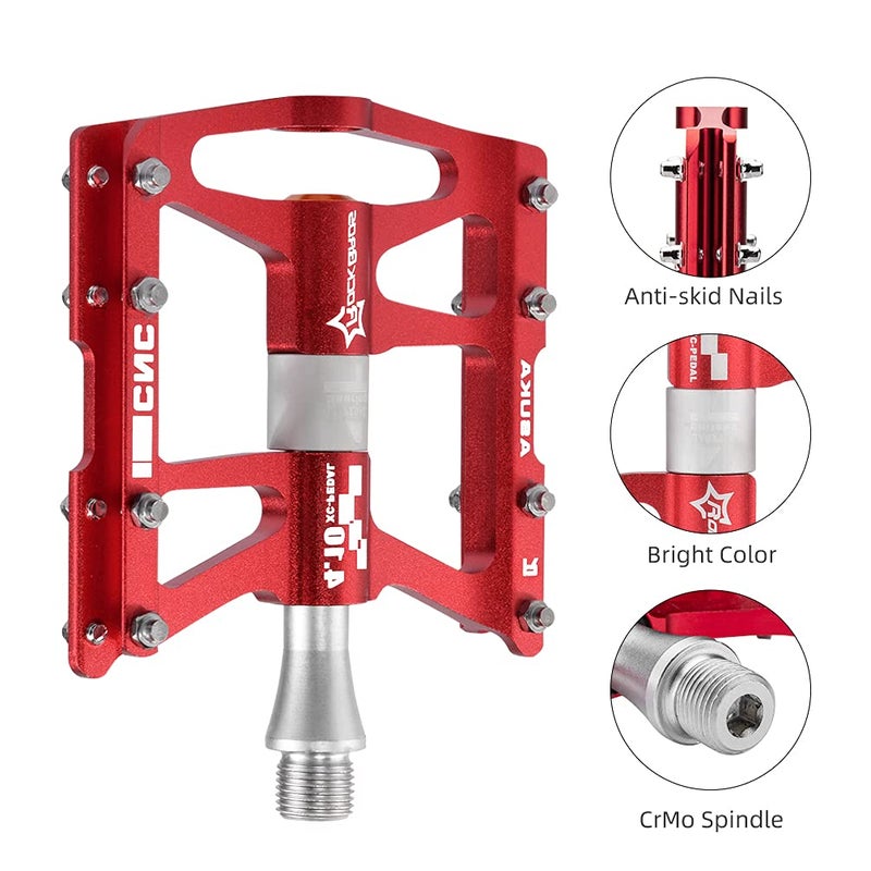 روكبروز ROCKBROS 4 محامل دواسات الدراجة الجبلية MTB Padals منصة دواسات الدراجة المسطحة سبائك الألومنيوم 9/16 بوصة - Image 3